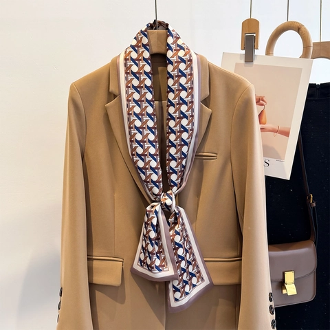 Sciarpa Stretta Poliestere Imitazione Raso Doppio Strato Stampa Geometrica Nastro Accessorio Moda Decorazione Borsa Cravatta