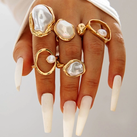 Baroque Pearl Rings For Women Gold Silver Plated Alloy Floral Branch Geometric Fashion Jewelry Elegant Accessory Gift