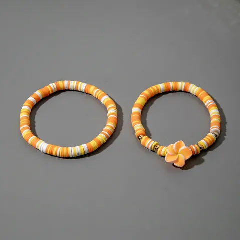 Pulseras De Cuentas Heishi De Arcilla Polimérica Bohemia Con Colgante De Flor De Plumeria De Resina Y Cuentas De Aleación De Oro Para Mujer