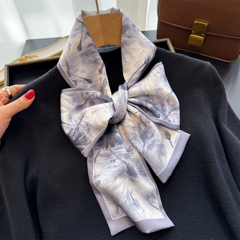 Sciarpa Sottile Elegante Per Donna Sensazione Raso Cravatta Lunga Stampa Floreale Libellula Nastro Decorativo Per Borsa Accessorio Fascia