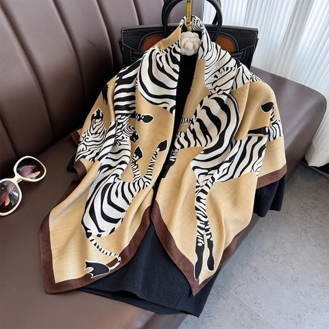 Zebra Print Square Scarf Elegant Polyester Imitation Satin Lightweight Versatile Neck Foulard Wrap For Women