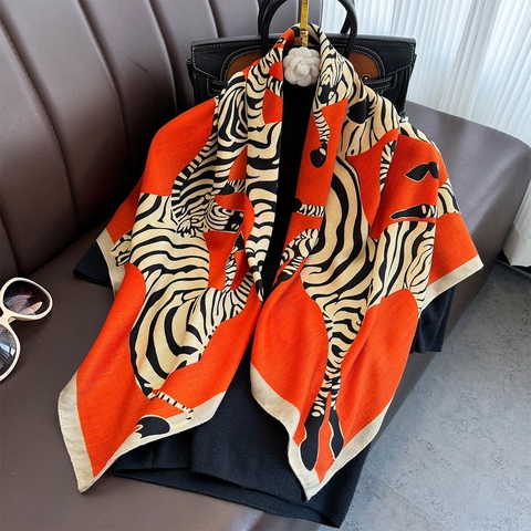 Zebra Print Square Scarf Elegant Polyester Imitation Satin Lightweight Versatile Neck Foulard Wrap For Women