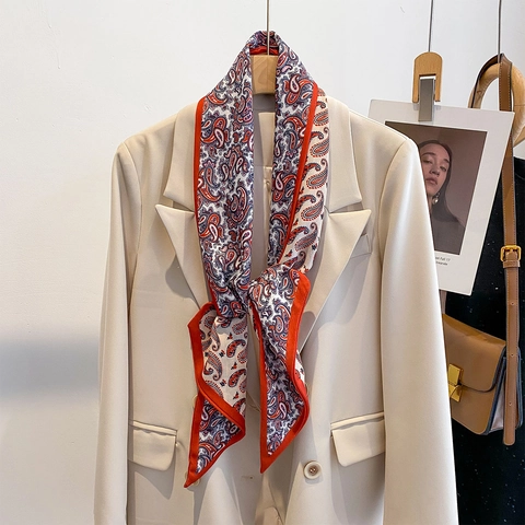 Long Foulard Imprimé Cachemire Et Pois Pour Femmes Business Chic Élégant Tour De Cou En Polyester Soyeux Léger