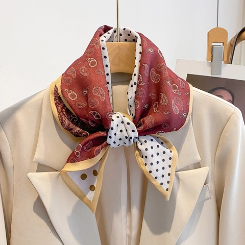 Long Foulard Imprimé Cachemire Et Pois Pour Femmes Business Chic Élégant Tour De Cou En Polyester Soyeux Léger