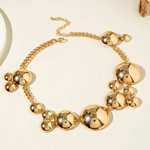 Collana Statement In Lega Di Metallo Lucido Pendente Sfera Rotonda Catena Pesante Gioielli Geometrici Esagerati