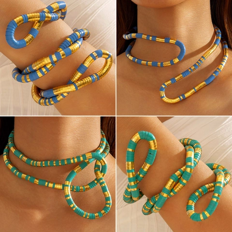 Flexible Schlange Halskette Armband Eisenlegierung Farbige Perlen Wickelchoker Punk Hip Hop Bohemian Schmuck Damen