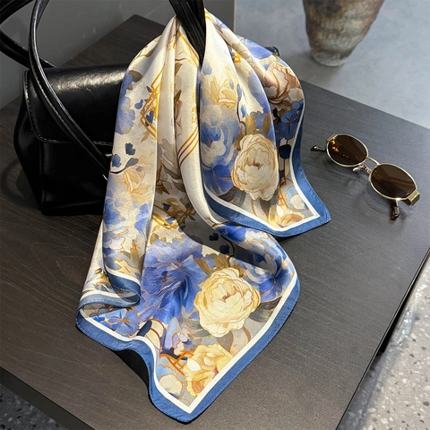 Elegant Mulberry Silk Square Scarf For Women Floral Print Small Neck Scarf Versatile Decorative Fashion Head Scarf Accessory