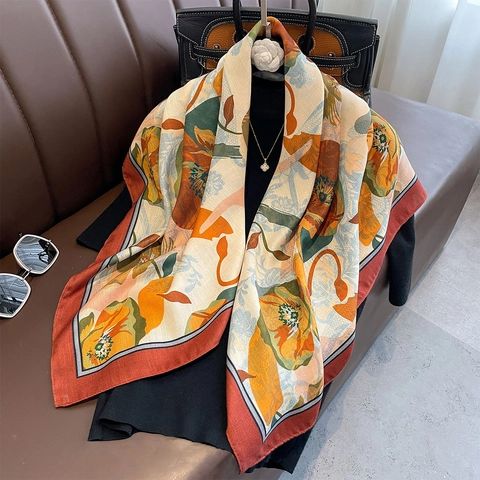 Sciarpa Quadrata Grande Stampa Floreale Vintage Doppia Faccia Colore Diverso Raso Di Poliestere Scialle Retrò Elegante Inverno Caldo