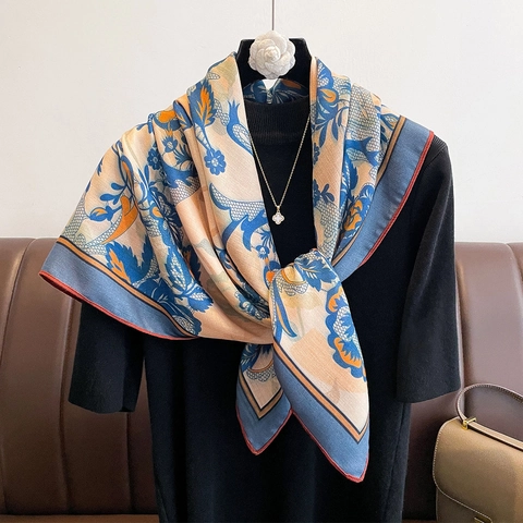 Sciarpa Quadrata Grande Stampa Floreale Vintage Doppia Faccia Colore Diverso Raso Di Poliestere Scialle Retrò Elegante Inverno Caldo