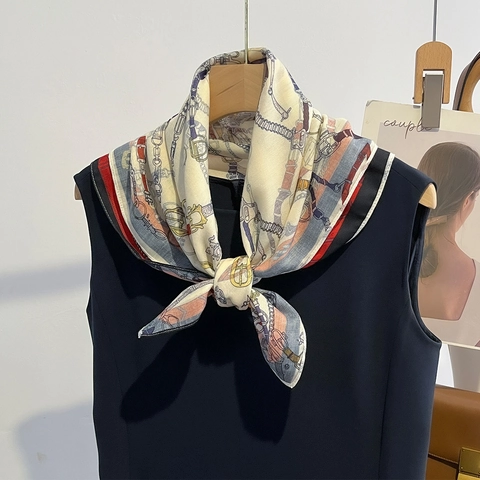 Elegante Foulard Quadrato Da Donna Stampa Equestre Vintage Motivo Catena Finimenti Per Cavalli Poliestere