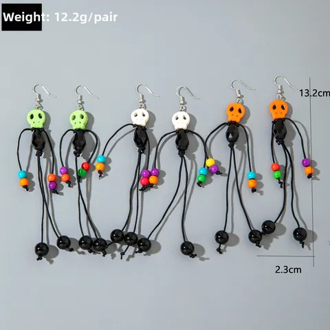 Halloween Totenkopf Quasten Ohrhänger Mit Harzperlen Und Polyesterkordel Lange Gruselige Neuheit Schmuck Für Frauen