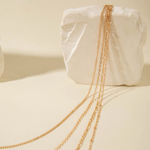 Collier Chaîne Multi Couches Fer Métal Superposé Figaro Croix Maillon Mode Minimaliste Bijoux Longs Exagérés Pour Femmes