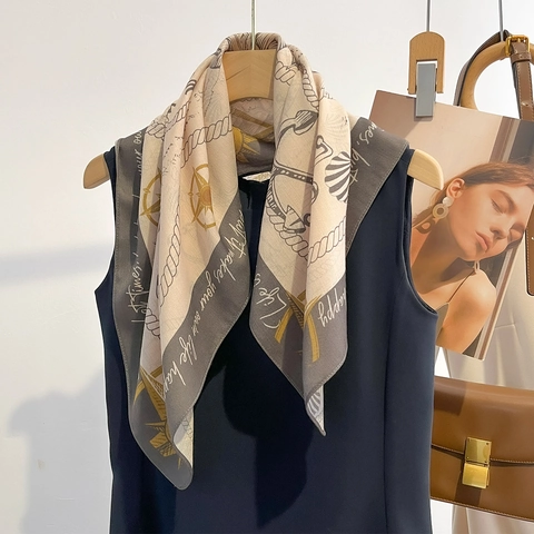 Elegante Foulard Quadrato Con Stampa Nautica Stile Francese In Poliestere Da Donna Motivo Bussola Ancora Accessorio Di Moda