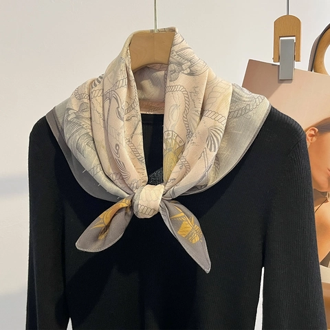 Elegante Foulard Quadrato Con Stampa Nautica Stile Francese In Poliestere Da Donna Motivo Bussola Ancora Accessorio Di Moda