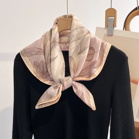 Square Scarf Elegant Floral Print Color Blocking Polyester Cotton Linen Feel Breathable Lightweight Soft Wraps For Women