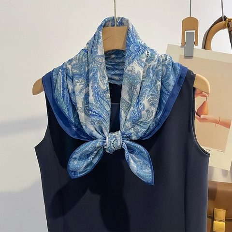Square Scarf Polyester Cotton Linen Feel Paisley Pattern Lightweight Neck Wrap Elegant Vintage Fashion Hair Accessory For Women