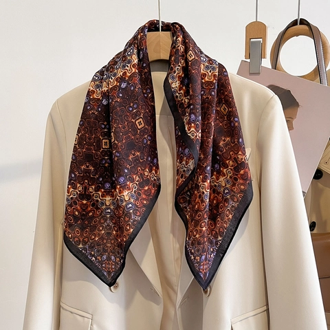 Square Scarf Satin Feeling Mandala Print Neckerchief Geometric Pattern Neck Wrap For Women Professional Accessory