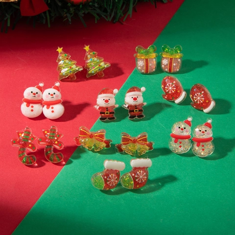 Orecchini A Lobo Di Natale Resina Acrilico Festivo Babbo Natale Pupazzo Di Neve Renna Albero Gioielli Lobo