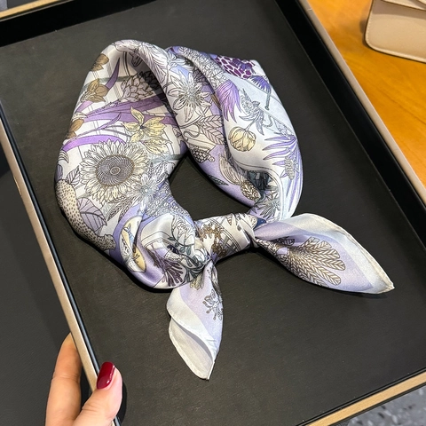Vintage Floral Animal Print Square Neck Scarf Elegant Satin Professional Casual Wrap For Women Thin Breathable Accessory
