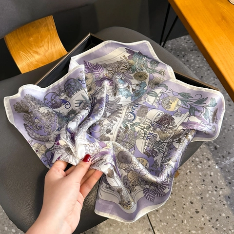 Vintage Floral Animal Print Square Neck Scarf Elegant Satin Professional Casual Wrap For Women Thin Breathable Accessory