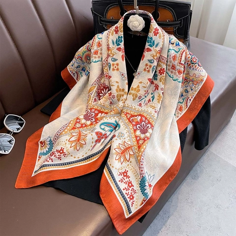 Dames Vierkante Sjaal Satijnachtig Polyester Paisley Print Bohemien Elegante Vintage Sjaal Voor Herfst Winter
