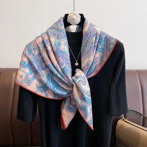 Dames Vierkante Sjaal Satijnachtig Polyester Paisley Print Bohemien Elegante Vintage Sjaal Voor Herfst Winter