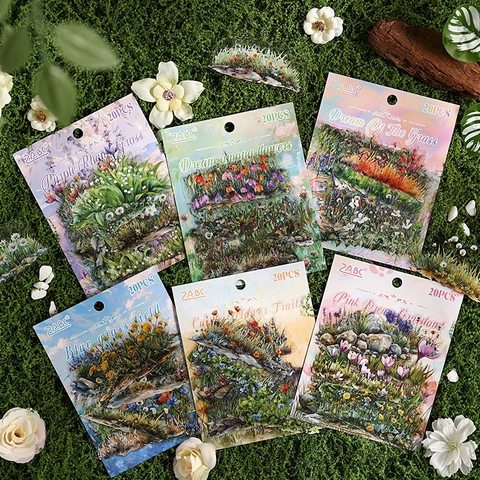 Adesivi In PET Fiori Erba Estetici Impermeabili Trasparenti Tema Giardino Decalcomanie Decorative Per Scrapbooking Journaling DIY