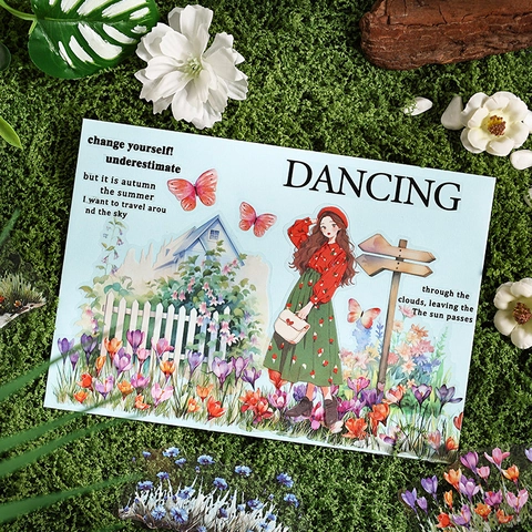 Adesivi In PET Fiori Erba Estetici Impermeabili Trasparenti Tema Giardino Decalcomanie Decorative Per Scrapbooking Journaling DIY
