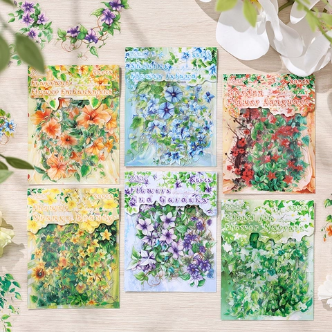 Adesivi Decorativi in PET a Fiori Nordici per Scrapbooking DIY Diario Impermeabili Botanici Estetici Adesivi di Cancelleria