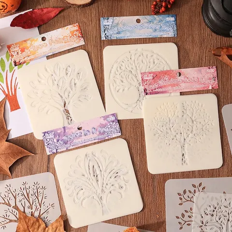Hollow Drawing Stencils PET Plastic Tree Shadow Forest DIY Painting Scrapbook Templates Artistic Crafting Students