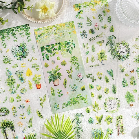 Botanical PET Stickers Waterproof Watercolor Flower Leaf Decals For DIY Journaling Scrapbooking Decor Vintage Style