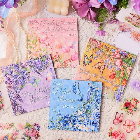 Libro di Adesivi PET Vintage con Fiori e Farfalle Impermeabile Adesivi Decorativi per Scrapbooking Journaling DIY Cancelleria