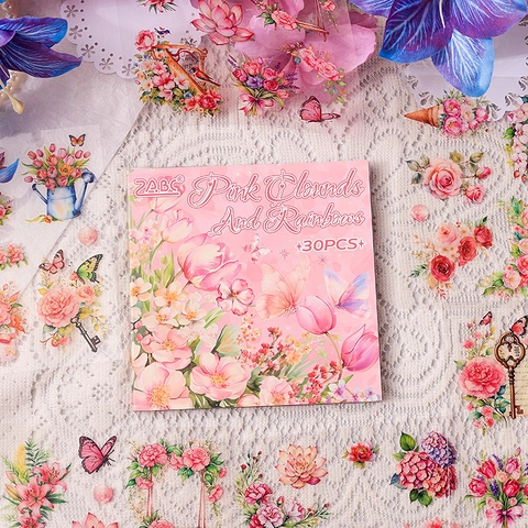 Libro di Adesivi PET Vintage con Fiori e Farfalle Impermeabile Adesivi Decorativi per Scrapbooking Journaling DIY Cancelleria