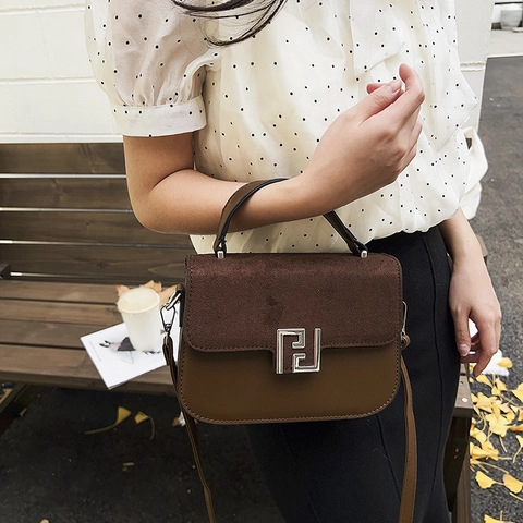 Sac A Main Bandouliere Pour Femmes Retro Patchwork Daim Similicuir Elegant Sac Selle Avec Boucle Metallique