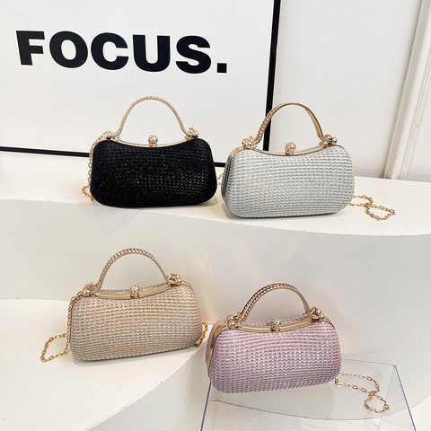 Damen Elegant Pailletten Abend Clutch Tasche Metallgriff Box Handtasche Mit Kette Schultergurt Party Hochzeit Schmuck Box Tasche