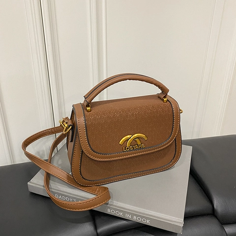 Damen Retro PU Leder Gewebte Klappe Satteltasche Mit Metallschnalle Elegant Griff Umhängetasche Vielseitige Handtasche
