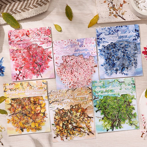Vintage Botanische PET Transparente Wasserdichte Aufkleber Blumen Blätter Decals Für Scrapbooking Journaling DIY Handwerk Dekoration Schreibwaren