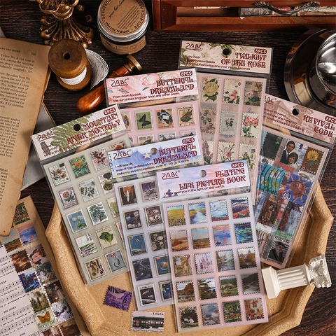 Vintage Briefmarken Aufkleber Wasserdicht PET Dekorativ Für DIY Scrapbooking Journaling Retro Ästhetik