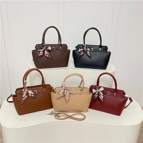 Sac Bandoulière En Cuir PU Texture Litchi Avec Foulard En Satin Décoratif Sac À Main Vintage Pour Femmes Casual