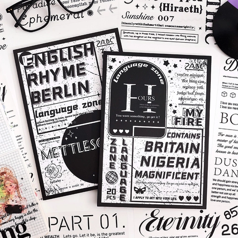 Adesivi Con Tipografia Inglese Vintage PET Impermeabile Estetica Minimalista Nero Bianco Scrapbooking DIY