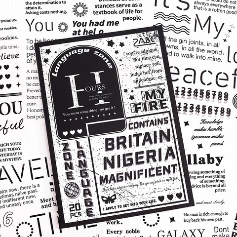 Adesivi Con Tipografia Inglese Vintage PET Impermeabile Estetica Minimalista Nero Bianco Scrapbooking DIY