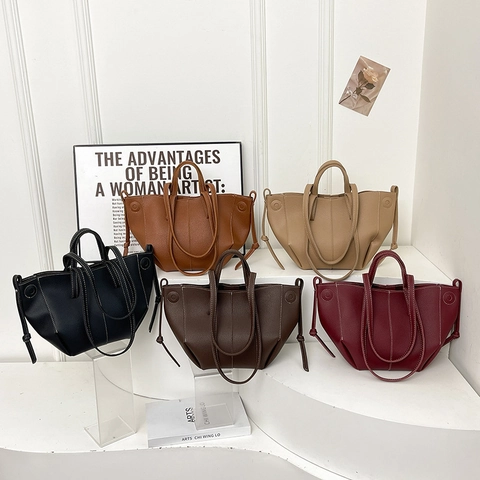 Women Tote Bag Litchi Grain PU Leather Large Capacity Shoulder Bag Minimalist Commuter Handbag Contrast Stitching