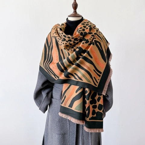 Leopard Zebra Print Imitation Cashmere Scarf Thick Warm Pashmina Shawl For Women Autumn Winter Fashion Tassel Scarf
