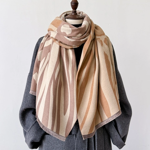 Bufanda Chal De Invierno Estampado Leopardo Cebra Patchwork Imitación Cachemira Gruesa Cálida Flecos Elegante Mujer