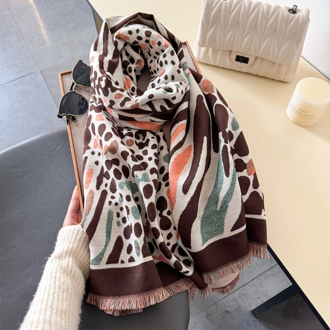 Leopard Zebra Print Imitation Cashmere Scarf Thick Warm Pashmina Shawl For Women Autumn Winter Fashion Tassel Scarf