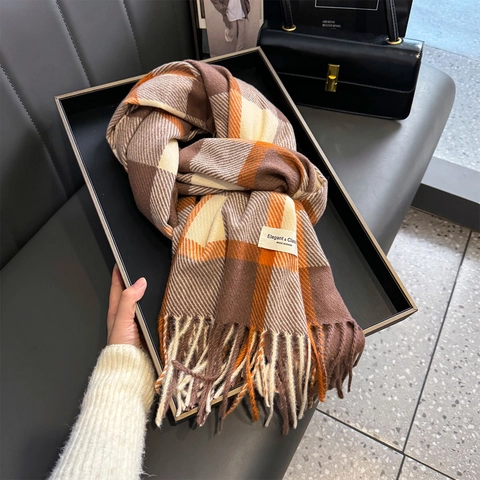 Koreanische Mode Karo Farbblock Quaste Schal Für Damen Winter Warm Kaschmir-Imitat Weiche Lange Schals Wraps Shawl Vielseitige Student Halswickel