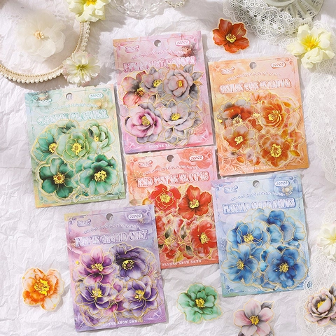 Adesivi Vintage a Forma di Fiore e Farfalla Dorati Decalcomanie Decorative in PET Impermeabili per Scrapbooking Fai da Te Cancelleria
