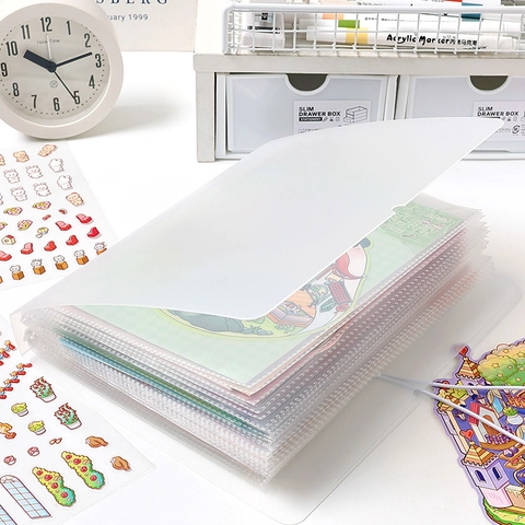 Album de Rangement Autocollants PP Givré Translucide Grande Capacité Livre Collecteur de Cartes Photo Multi Poches Double Grille Avec Bande Élastique