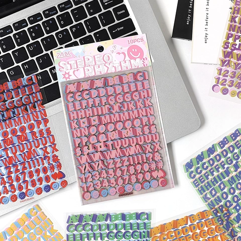 Autocollants de Lettres de l'Alphabet et Chiffres Stéréo 3D en Matériau PET Imperméable Étiquettes Décoratives pour Scrapbooking Journal DIY