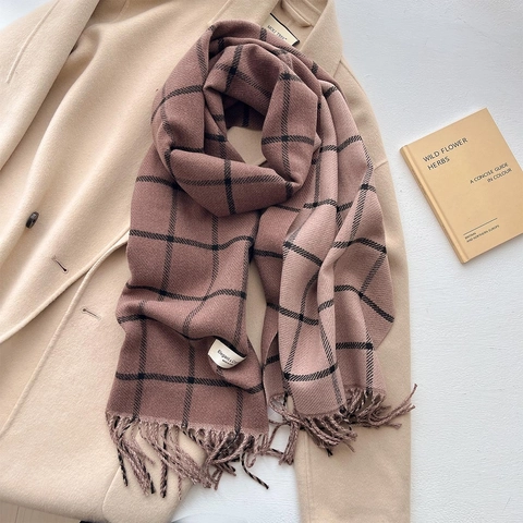 Sciarpa A Quadri In Finto Cashmere Con Nappe Scialle Invernale Lungo Spesso Caldo Per Donna Avvolgente Elegante